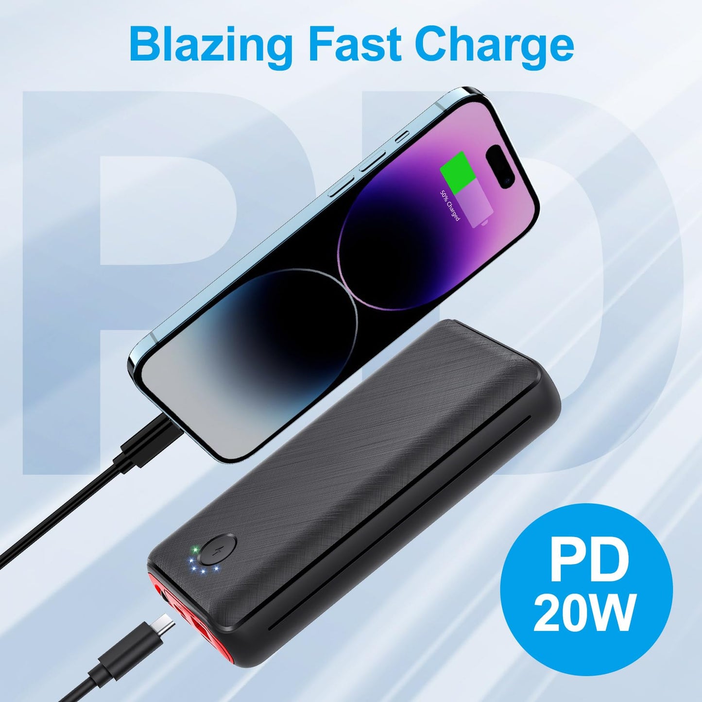 JIGA Power Bank 27000mAh 22.5W External Battery PD 20W USB C Powerbank with Flashlight, Portable Charger Compatible with iPhone 15 14 13 12 Pro Samsung Huawei iPad