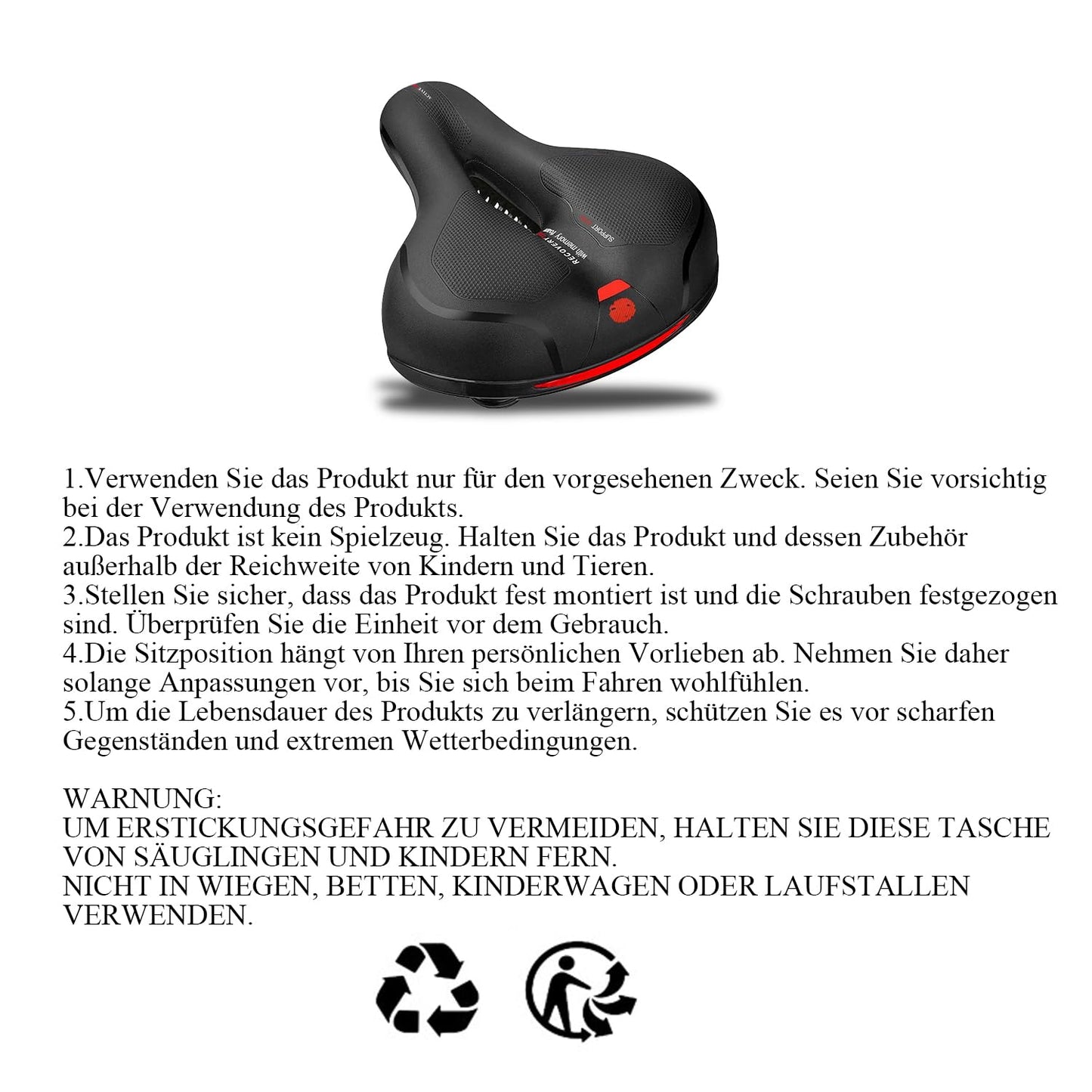 NREDXOON Bike Saddle Ergonomic Anti-Pressure Saddle: Memory Foam with Air Channels - Non-Slip & Waterproof Surface - Specifically designed for commuters with seat discomfort - Long distance & everyday use (Red)
