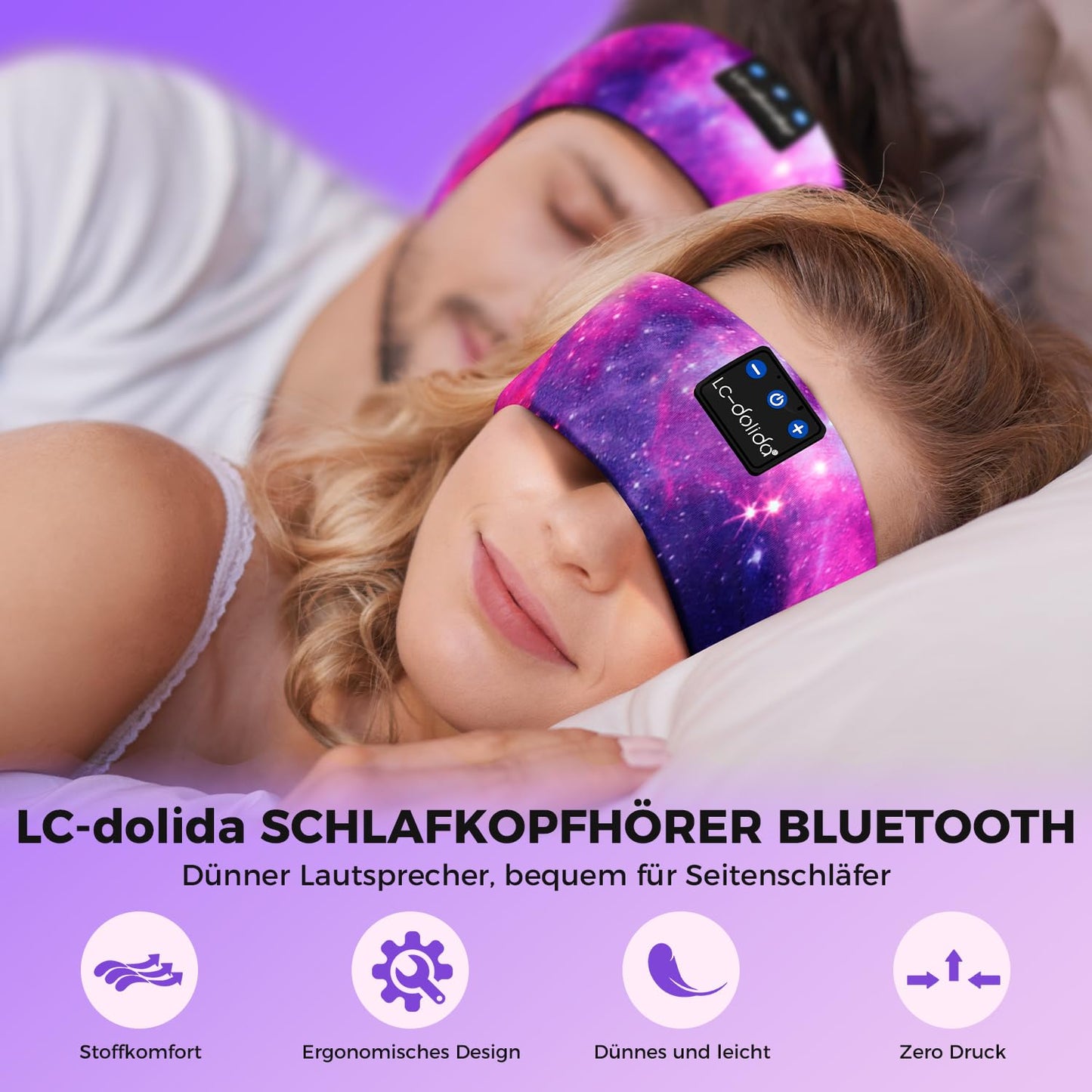 LC-Dolida Sleep Headphones Bluetooth 5.4, Sleep Headband Headphones Headband Sleep Mask, Sports Headphones Music Sleep Headband for Sport Training, Jogging, Yoga, Travel