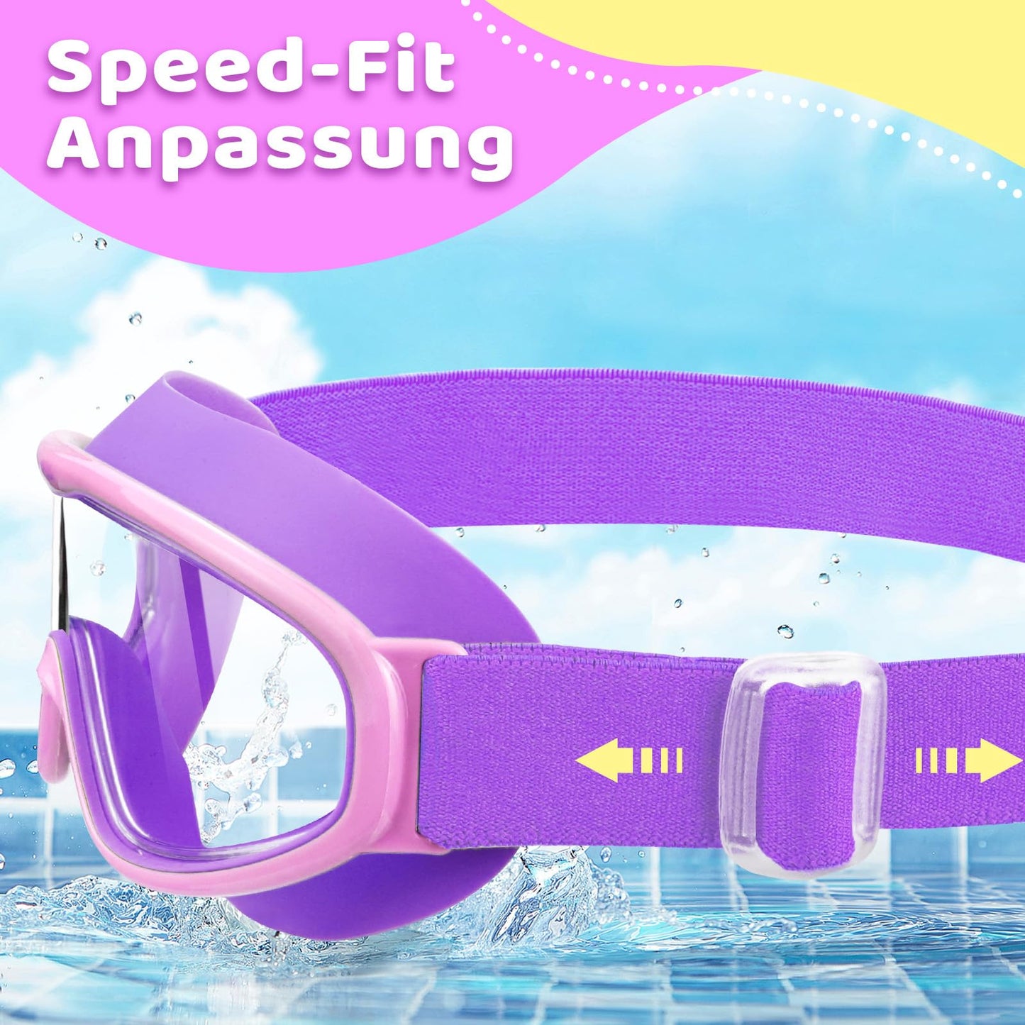 Vvinca Kids Swim Goggles with Comfort Fabric Strap Wide Angle Anti-Fog/UV Protection Waterproof Swim Goggles for 3-14 years