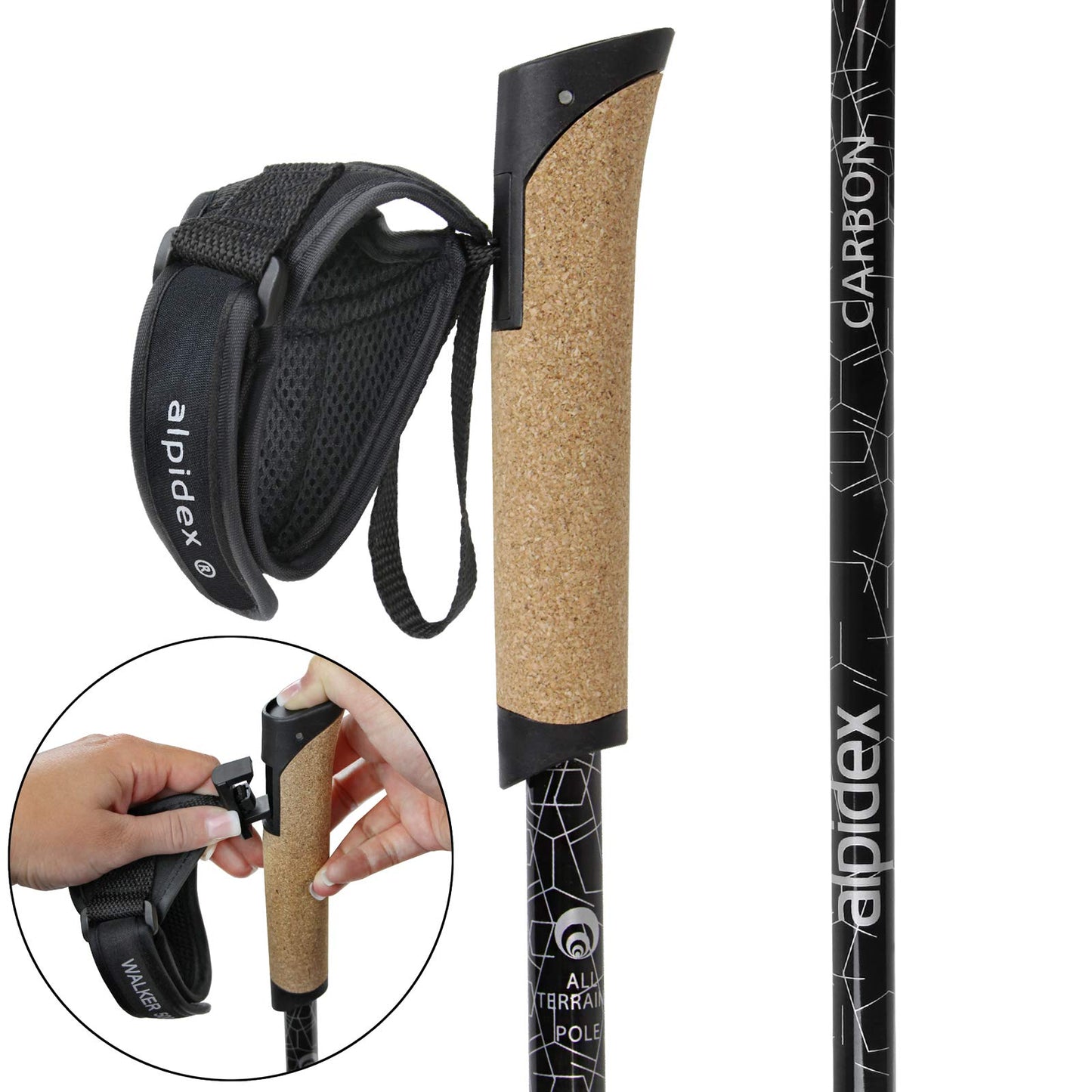 ALPIDEX Super Lightweight Carbon Nordic Walking Pole - very light walking poles, Length: 120 cm