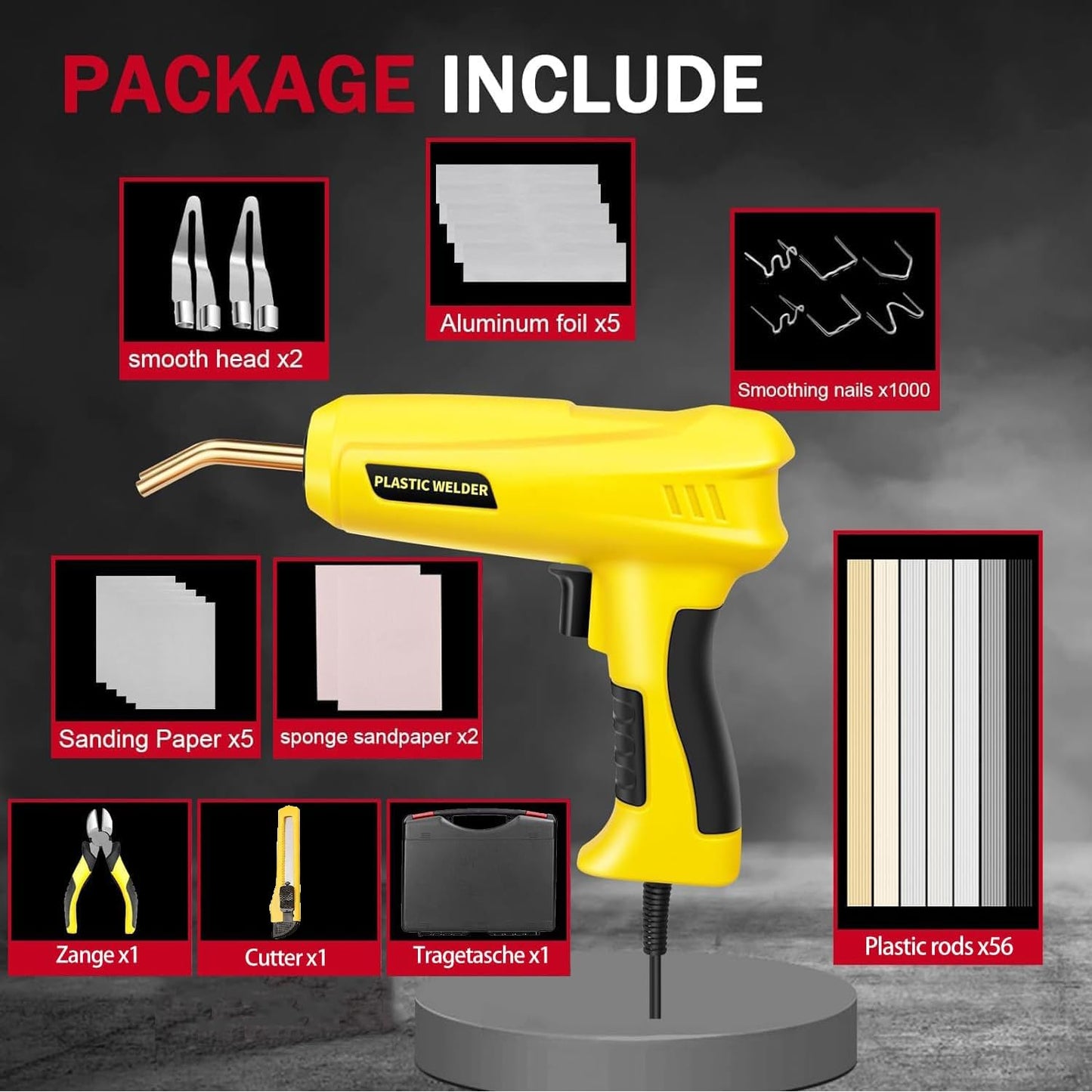 200W 2-in-1 Plastic Welding Machine Auto Bumper Repair Kit with 1000PCS Welding Studs & 56PCS Welding Rods, 220V Plastic Welder Repair kit for fixing plastic parts.