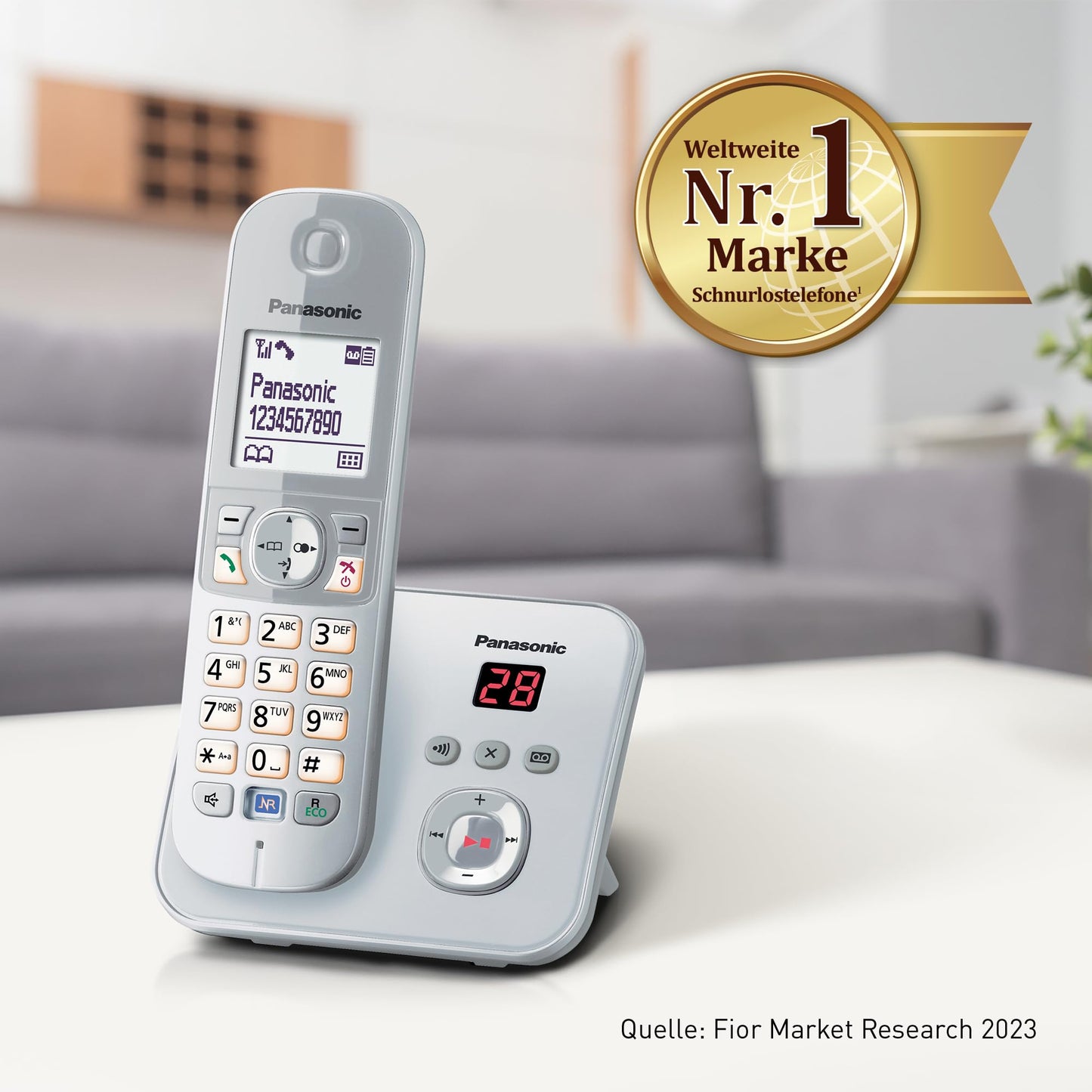 Panasonic KX-TG6822GS DECT cordless telephone with answering machine (low radiation, eco mode, GAP phone, landline, call block, duo) pearl-silver.