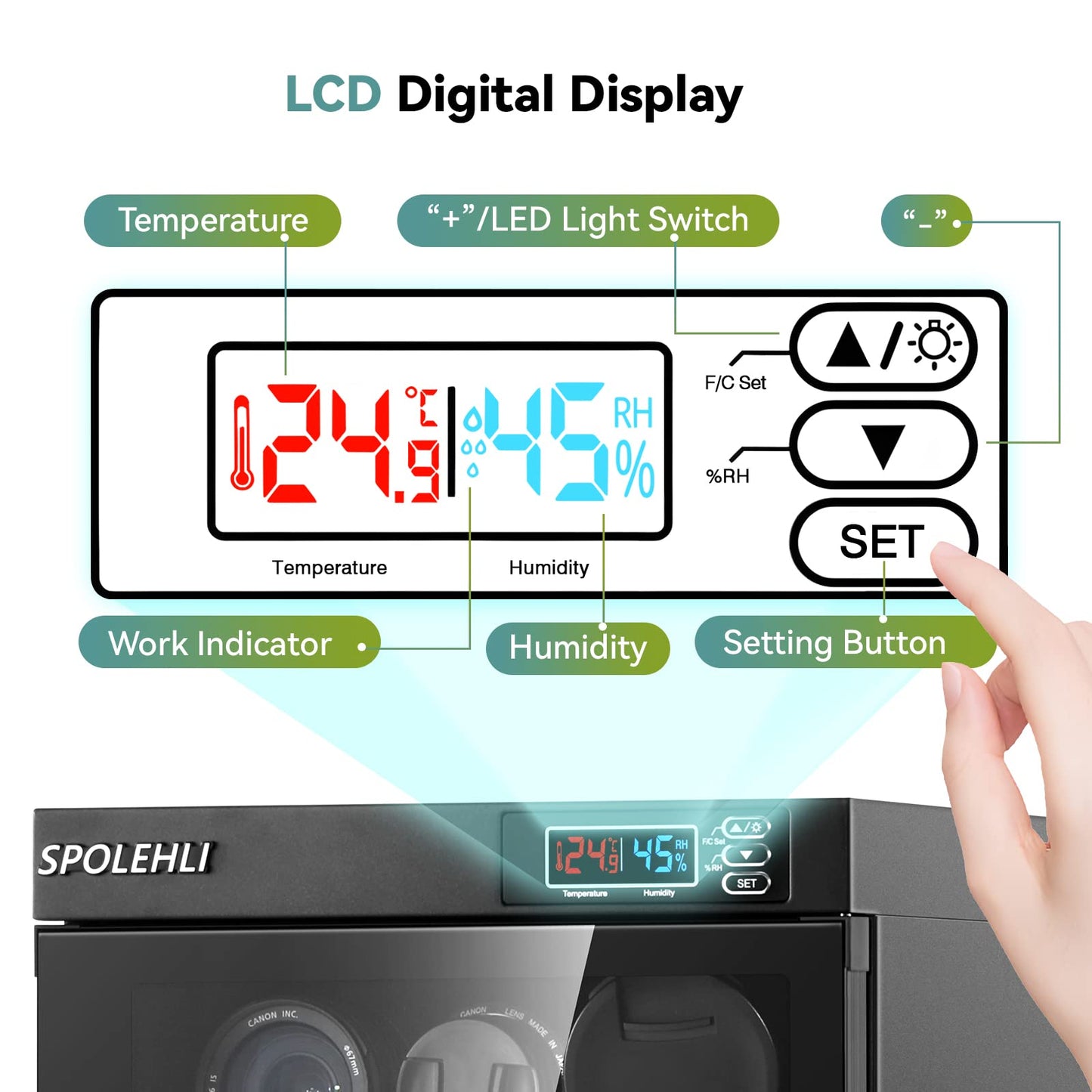 Dependable drying cabinet camera digital control dehumidifier 55L electronic dry box with LED lights silent & energy efficient for camera lens & electronic devices storage