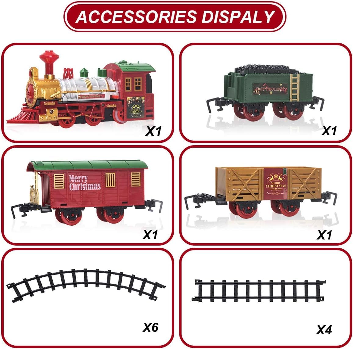 Christmas Train Set, Electric train for kids with sounds, Christmas train around the Christmas tree, Christmas Day gifts for 3-10+ year old boys and girls.