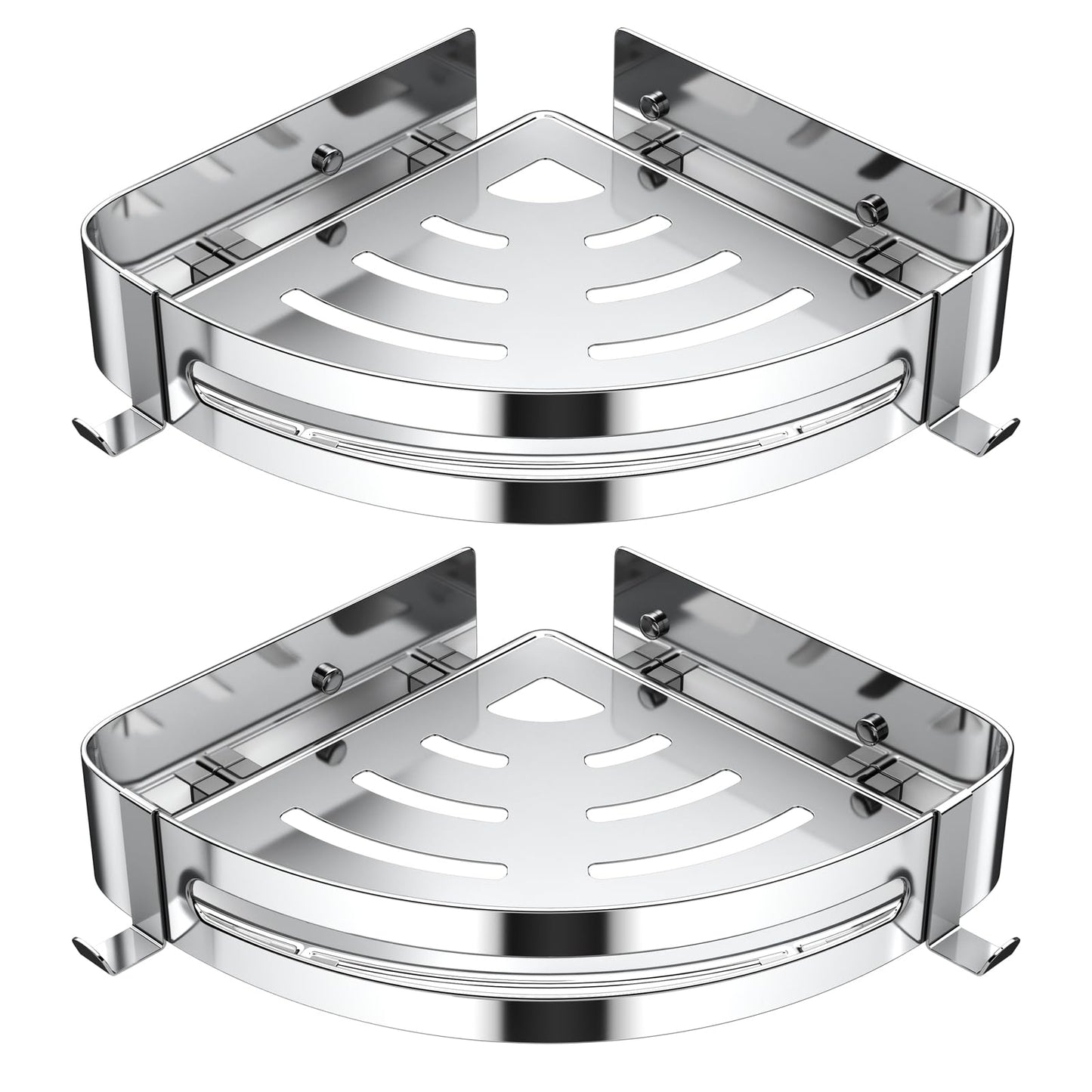 Strength Enemy Shower Caddy No Drilling, Shower Corner Shelf, Shower Caddy with 4 Hooks, Stainless Steel Shower Caddy for Bathroom Kitchen (2 Pack, Silver)