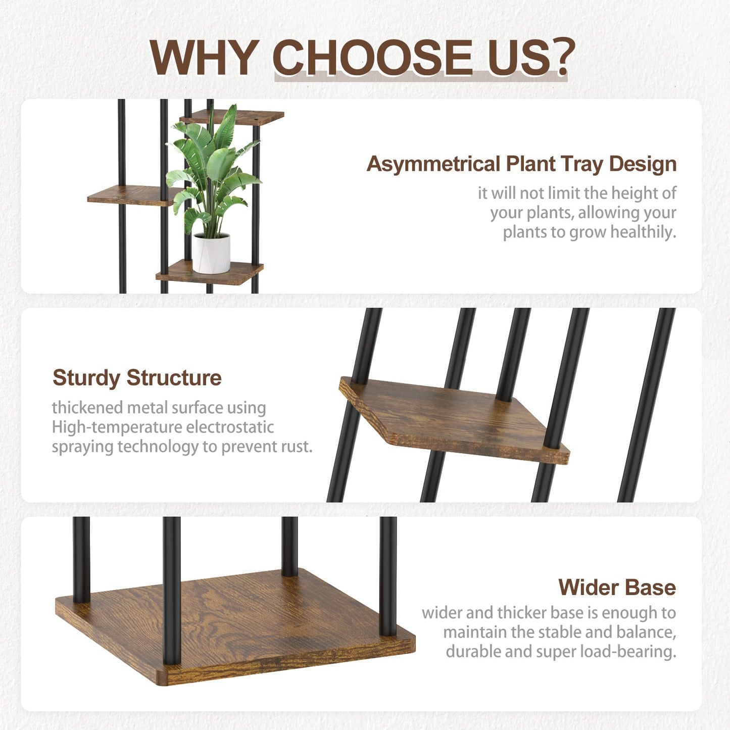 LyTaispuly 6 tier Plant Stand Flower Stand Outdoor, 115cm Metal Wood Flower Pot Stand Flower Ladder Flower Rack, Plant Stand for Outdoor Balcony Garden Living Room, Black