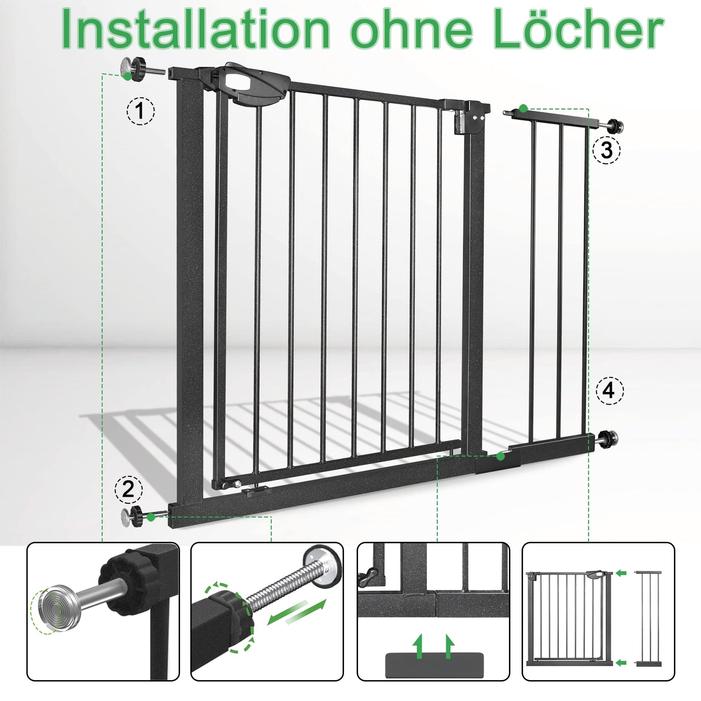JOIEYOU stair gate without drilling, 95-105 cm door guard gate for children and pets, one-handed opening, black