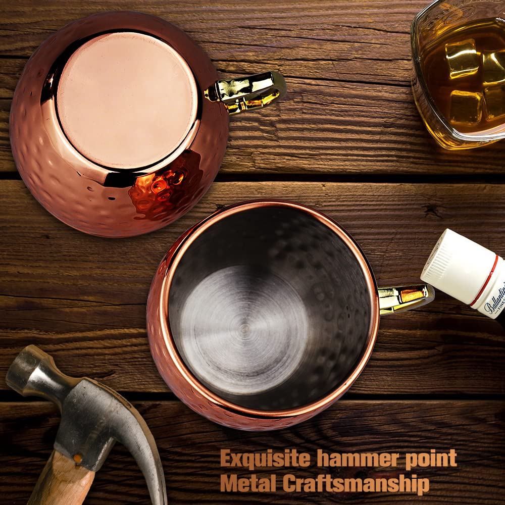 Recent Cocktail Shaker Set with 750ML Shaker, Moscow Mule Cup Set with 2 Copper Cups 500ML, Measuring Cup and Bar Spoon, Premium Copper-Stainless Steel Bar Accessories for Men and Women.