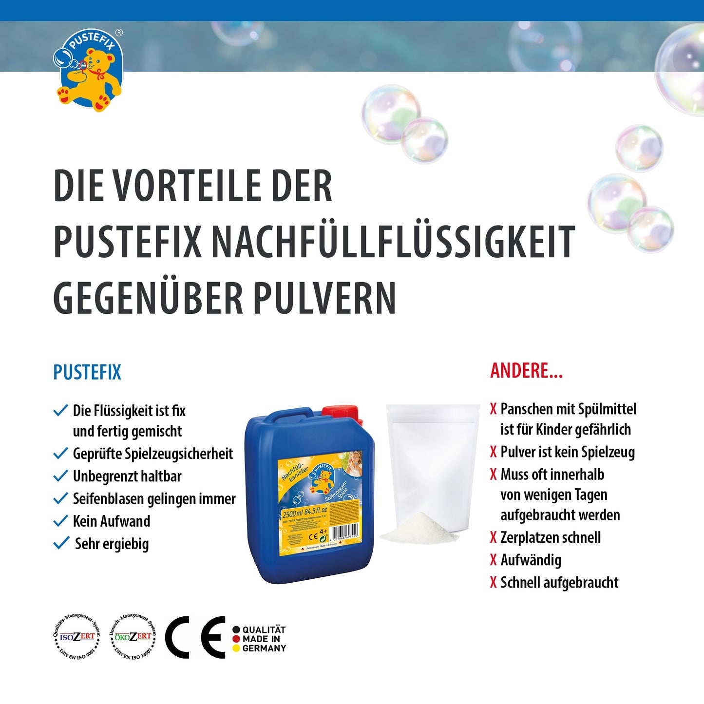 PUSTEFIX - 420869750 Refill canister I 5 l bubble solution I Colorful bubbles I Bubble fun for weddings, children's birthdays, summer parties I Colorful bubbles for kids & adults