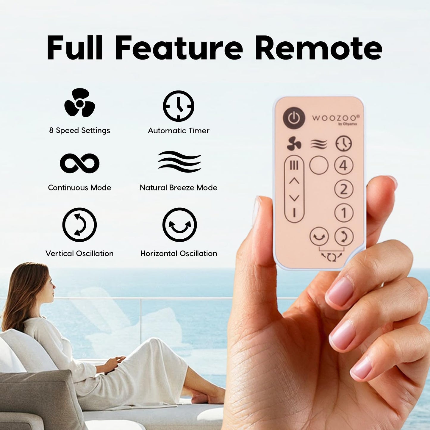 Iris Ohyama Woozoo, 30m², fan, matte pink, 5 speeds, remote control, oscillating, quiet, table fan, desktop fan, floor fan, portable, cooling, PCF-SC15T.