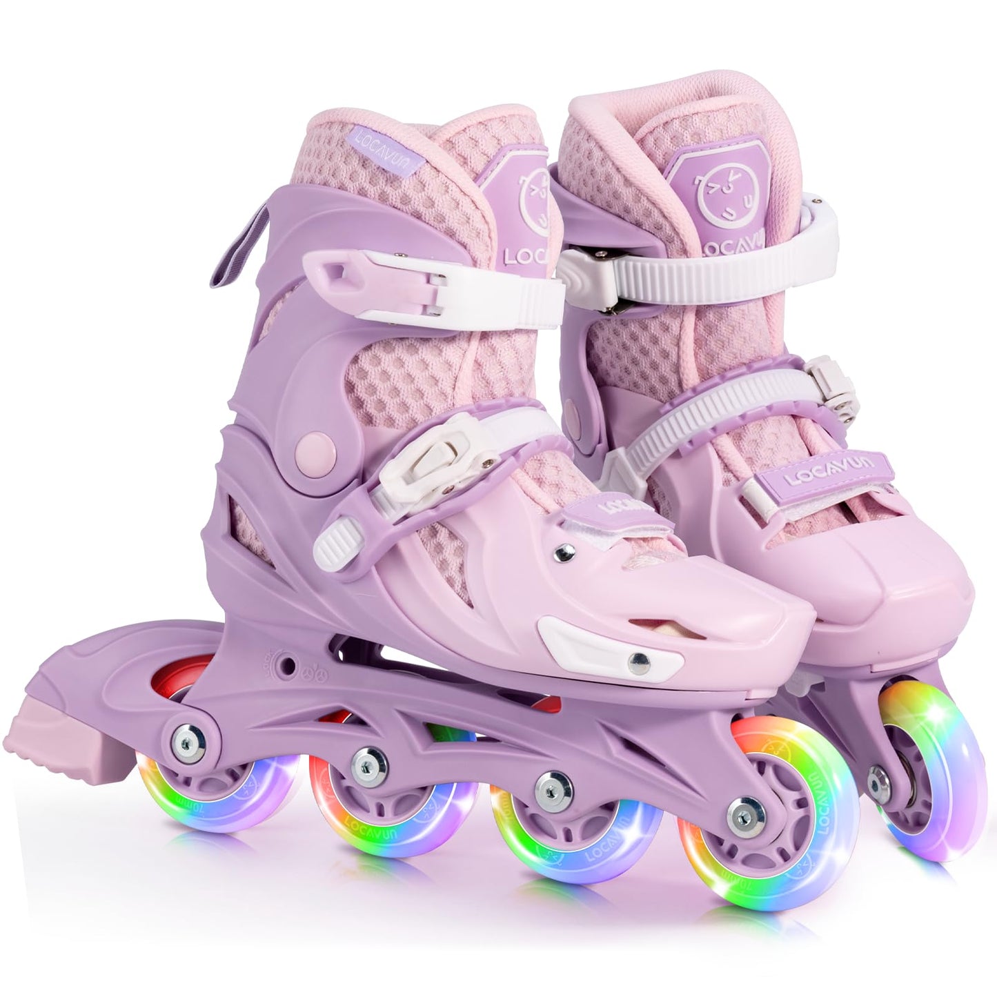 Locavun Kids Inline Skates 4 Sizes Adjustable Inline Skates for Girls Size 26-29 29-34 30-35 Inline skates with 82A PU wheels Rollerskates.