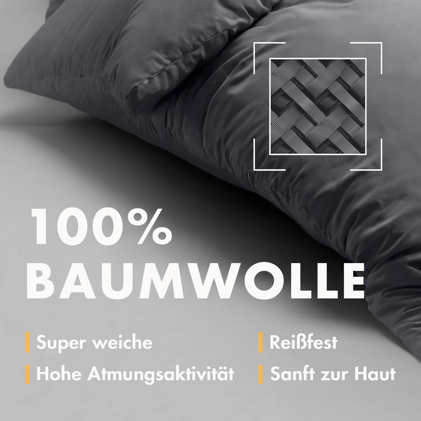 Sleeptime 100% Cotton Bedding 240cm x 220cm Grey/Anthracite - soft & wrinkle-free duvet covers with snap buttons - two-tone bedding set with 2 pillowcases 60cm x 70cm