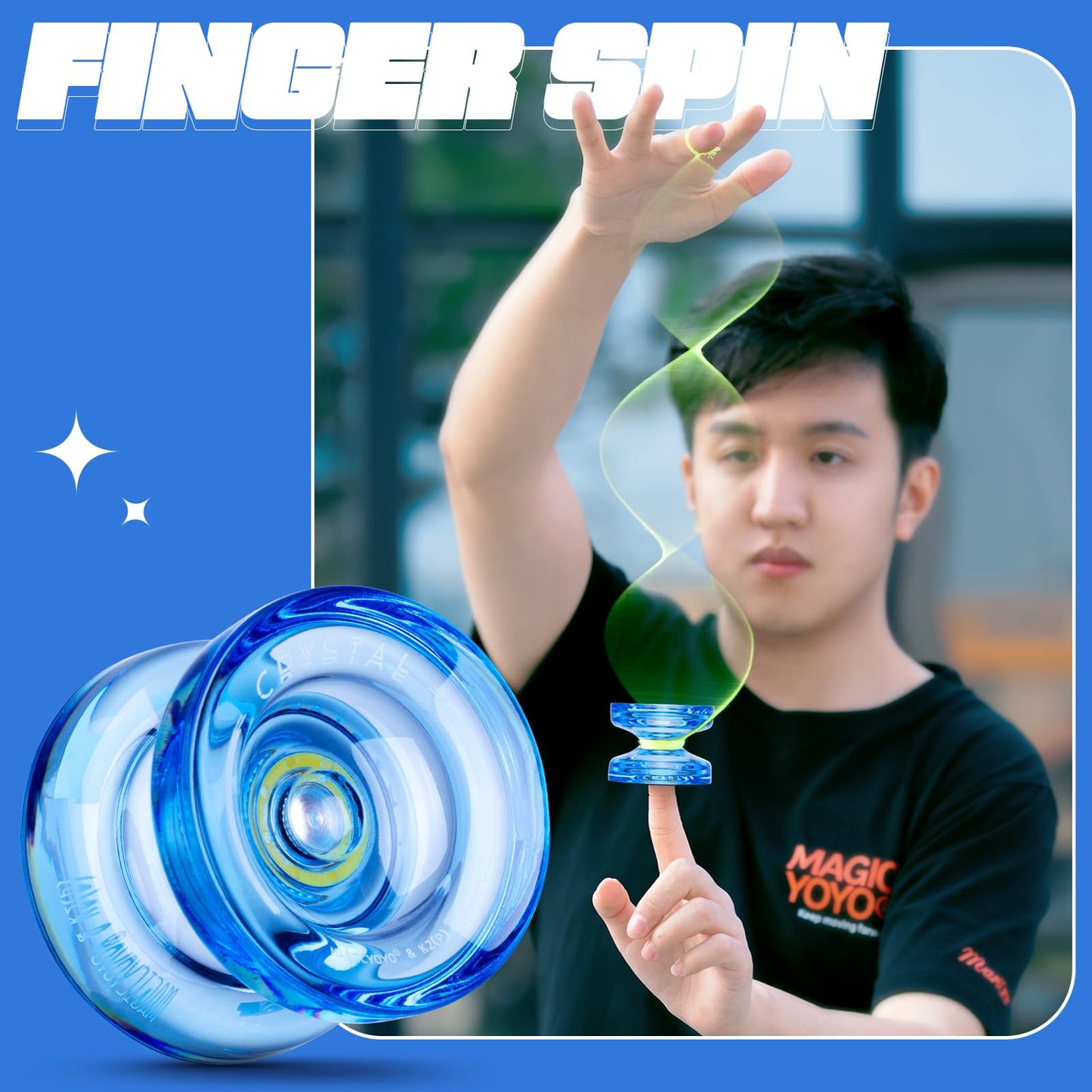 Responsive JoJo for Kids K2 Crystal Blue, plastic YoYo, professional Yoyo with Unresponsive Bearing, Trick Yoyo for Adults, with Bearing Remover, Bag, 12 Yo-Yo Strings
