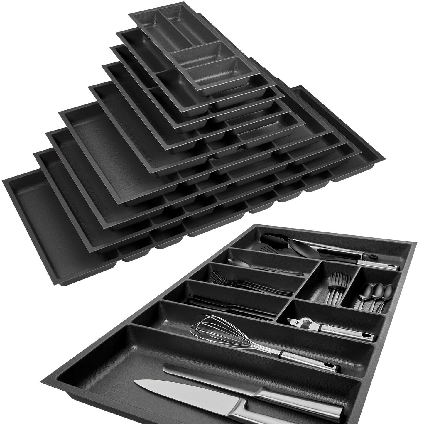 Orga-Box 2 cutlery insert Depth: 461 x Width: 809 mm anthracite with canvas texture for 90 cm Nobilia drawer up to 07/2012 (PLEASE MEASURE YOUR DRAWER INSIDE DIMENSIONS!)