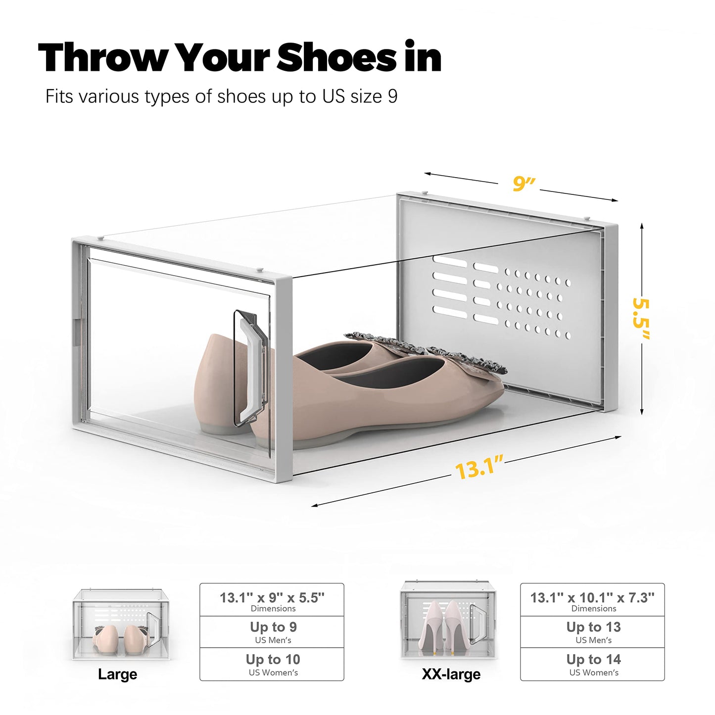 SEE SPRING 12-Pack Shoe Storage Boxes, Shoe Organizer for Closet, clear Plastic, Stackable Shoe Bins, Foldable Sneaker Container, Garbage Bin Holder (clear)