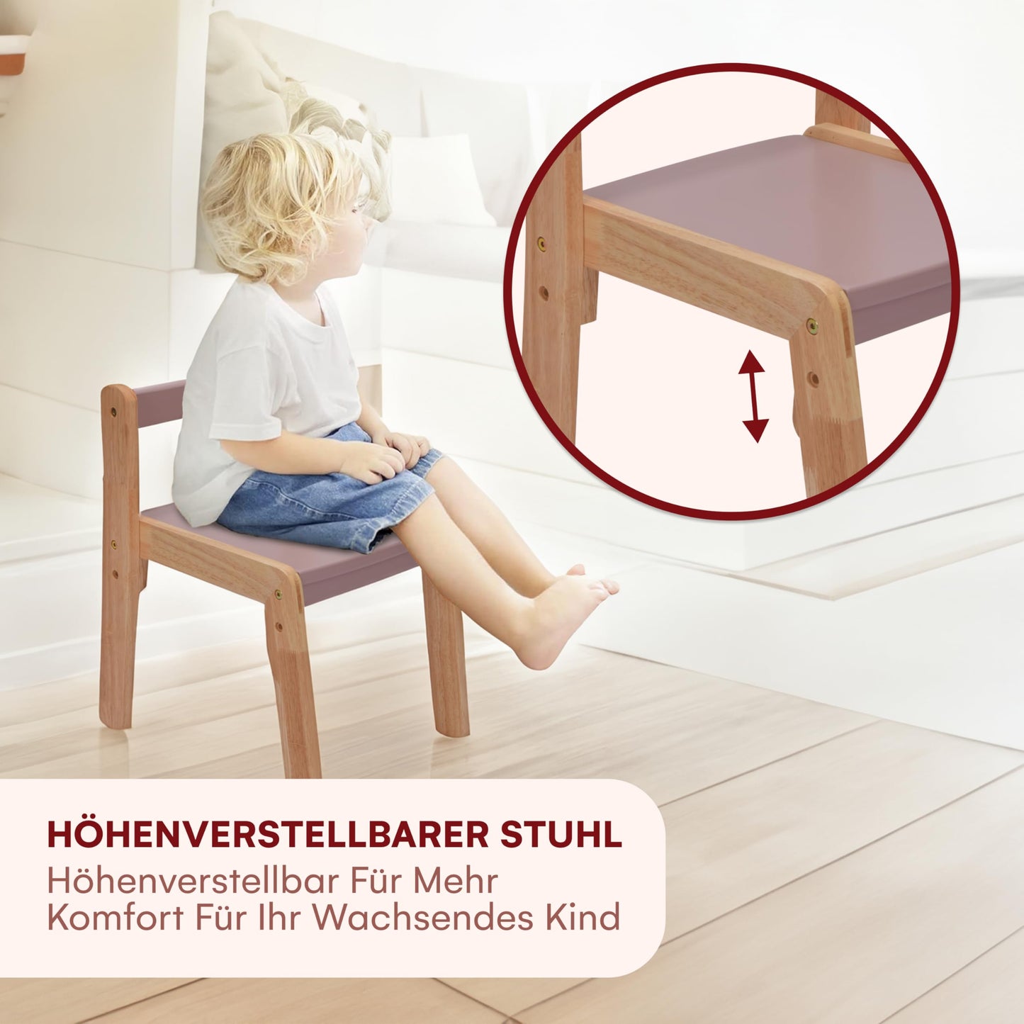 Livonir Kids Table Chair Set - Natural Wood Desk, Children's Desk and Chair Set for Home and School, Kids Bedroom Furniture - Pink & Natural Brown, swivel chair Kids