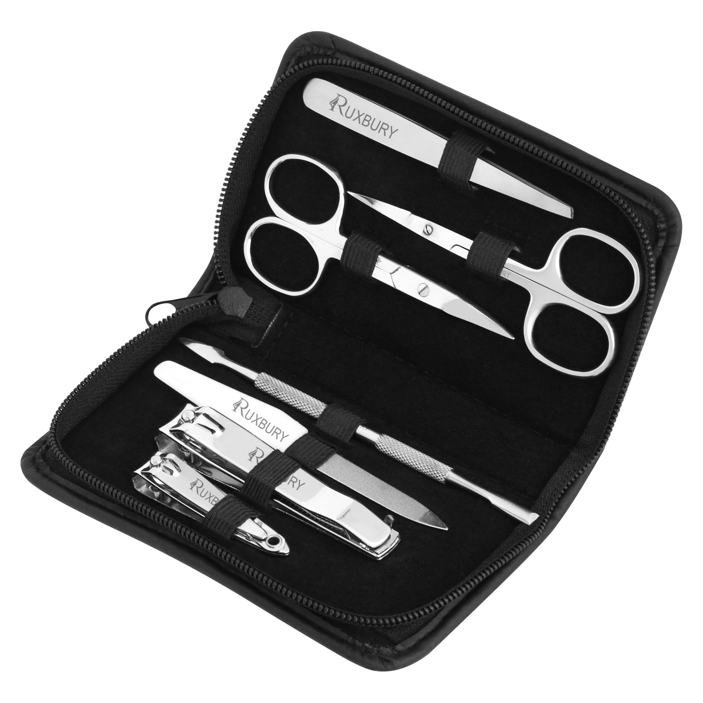 Ruxbury 7-piece manicure pedicure set Stainless steel nail scissors set for women and men nail set packed with leather case