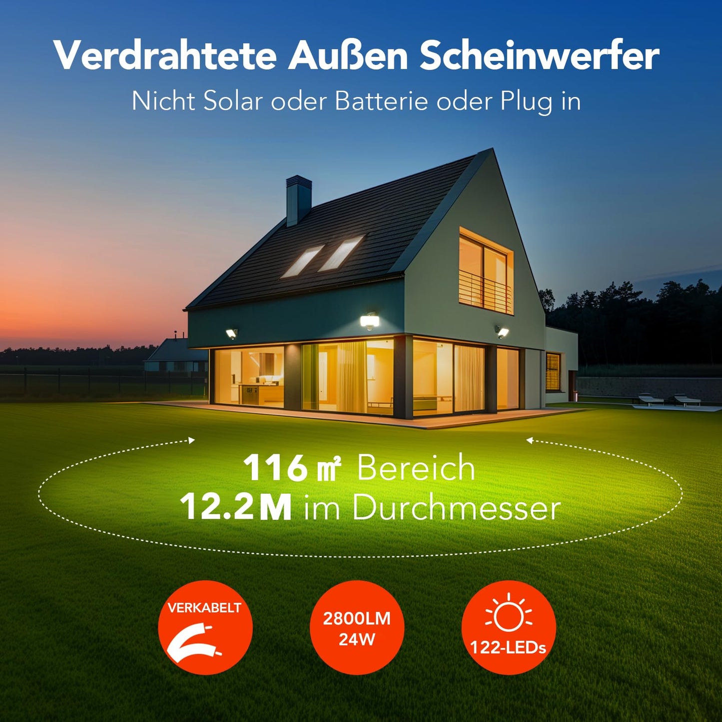 OREiN LED floodlight with motion sensor outdoor 2800LM, 2700/4000/6500K warm/neutral/cold white super bright 24W outdoor spotlight with 3 lighting modes, IP65 waterproof floodlight for garage, yard, front door