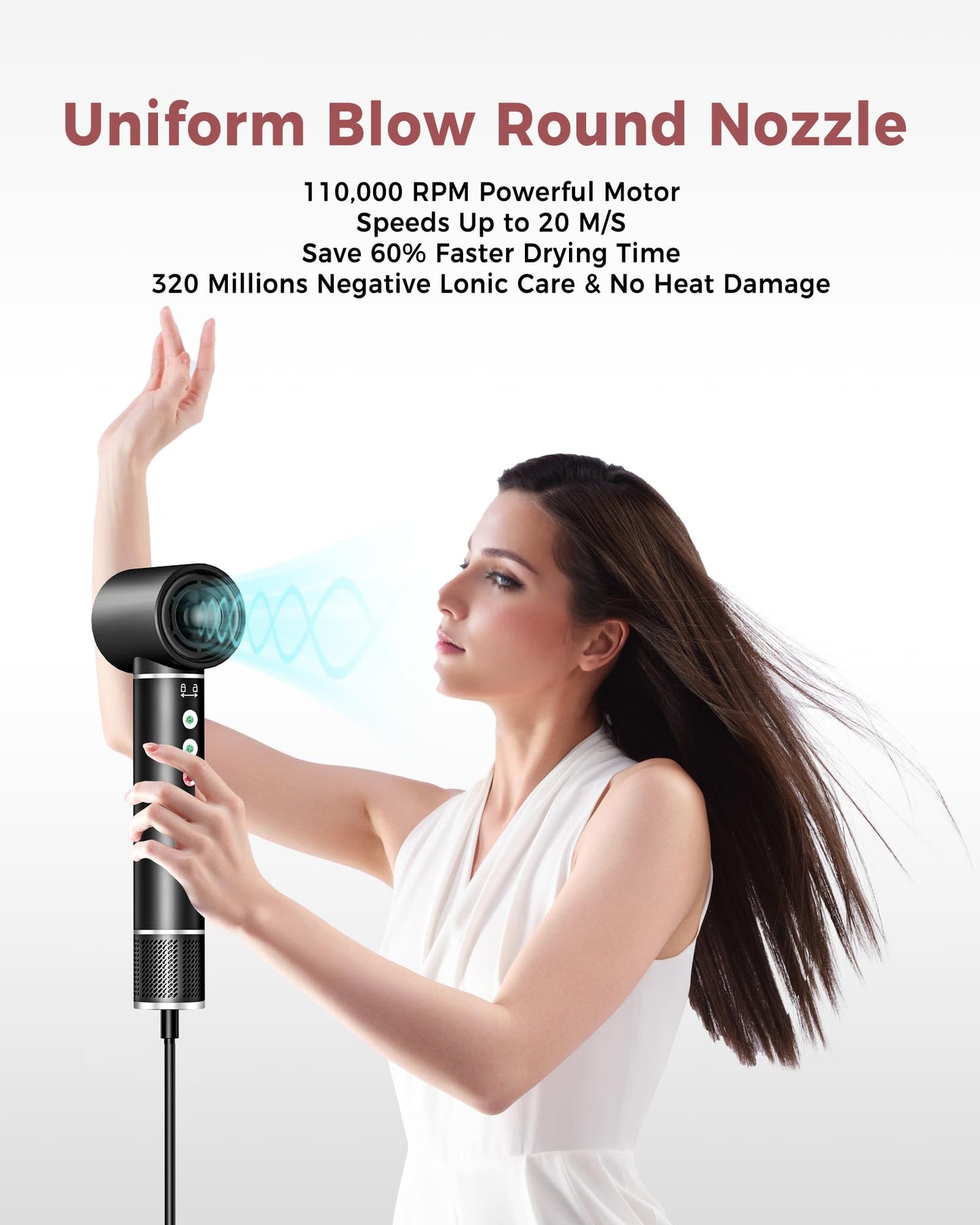 Air Styler 5 in 1, hair styler with 110,000 RPM hair dryer, 20m/s airflow, blow-dry brush, 320 million Ionic Hair Styler Set, auto curling iron, straightening brush, 340g lightweight, quiet, fast-drying.
