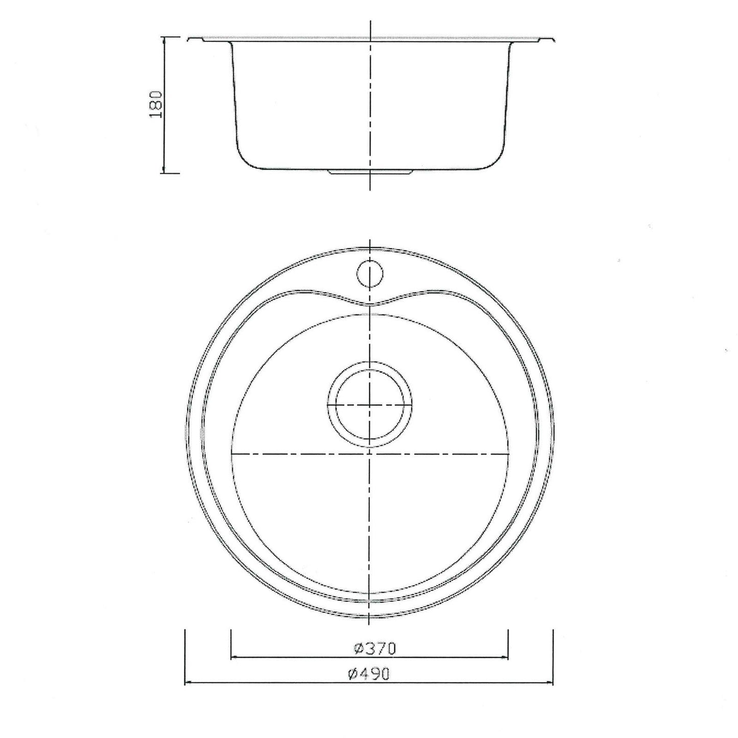 Stabilo-Sanitaire round and compact built-in sink with integrated overflow made of high-quality stainless steel, kitchen round basin 49cm kitchen sink in beautiful and modern design.