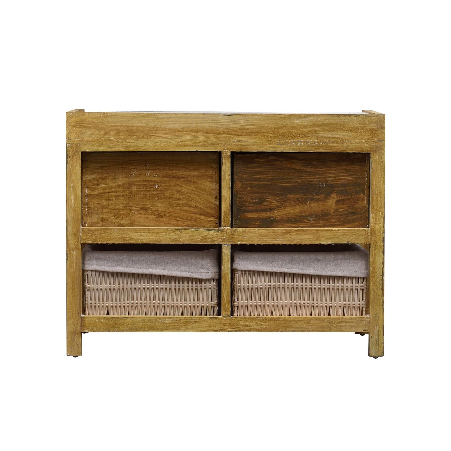 Rebecca wooden bench and wicker baskets, comfortable seat bench with 2 drawers and 2 wicker baskets, beige, shabby chic, for entryway or bedroom - Dimensions: 46 x 60 x 30 cm (HxLxB) - Art. RE4159