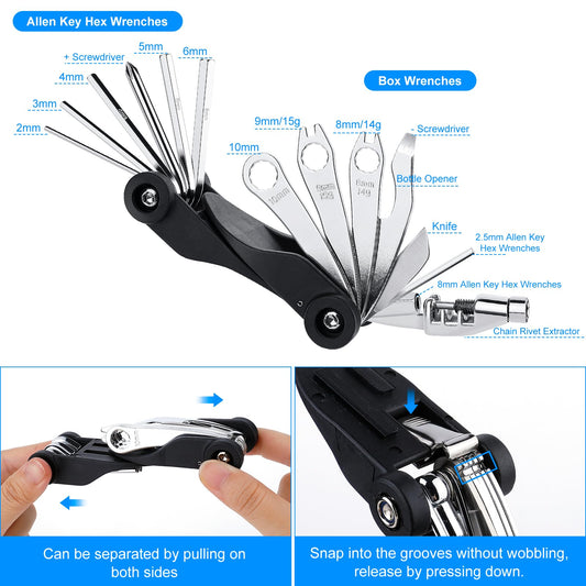 Worthfav bicycle repair kit for on the go, 17 in 1 bike tool set detachable, bike repair kit multitool saddle bag for bicycle accessories ebike kit mountain bike repair kit