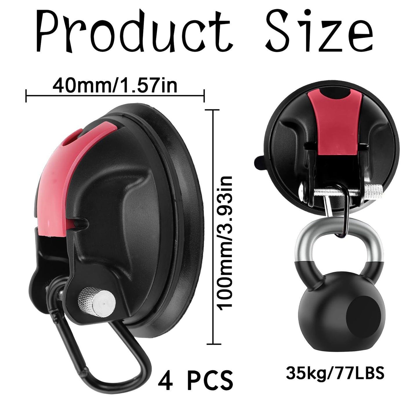 TYBYBB Suction Cup Hooks 4-Pack Camping Set, Extra Strong Suction Hooks, Suction Anchor, 35 KG Capacity, for Camping, Caravans, Awnings, RVs, Tiles, Cars, Glass