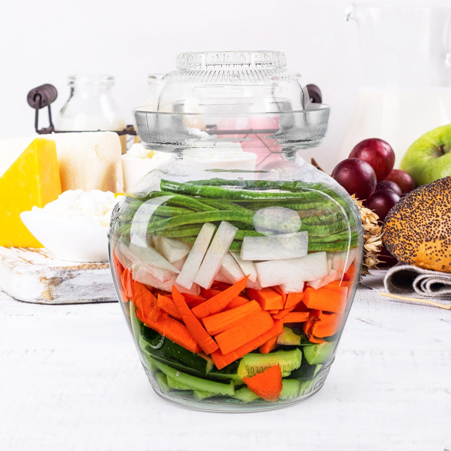 2.5-liter fermentation jar with lid, wide mouth, and airlock, transparent canning jar for kimchi, sauerkraut, kombucha, and more.
