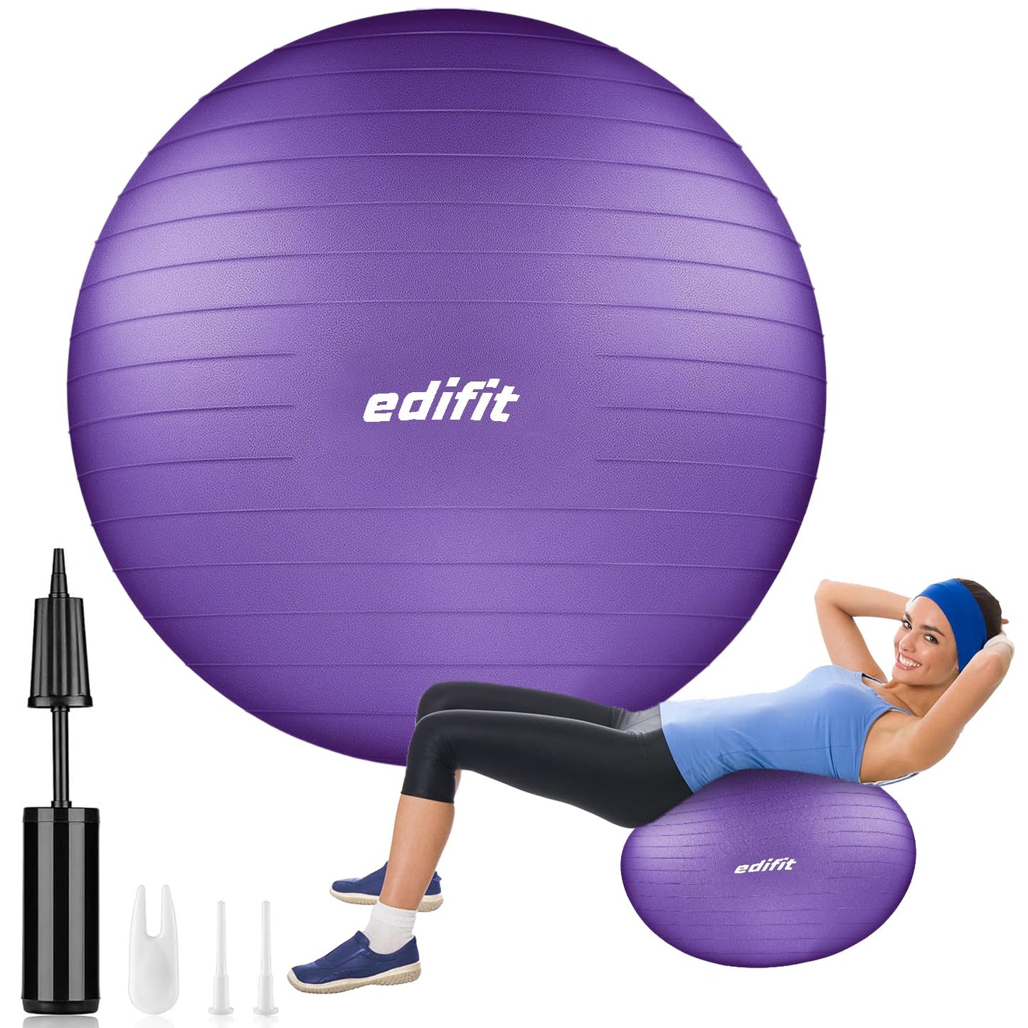 EDIFIT, Gymnastics Ball, 55, 65 and 75, Pezzi Ball, Including Inflator, Pilates Ball, Exercise Ball, Pilates, Yoga Ball, Gymnastics (65cm, Purple)