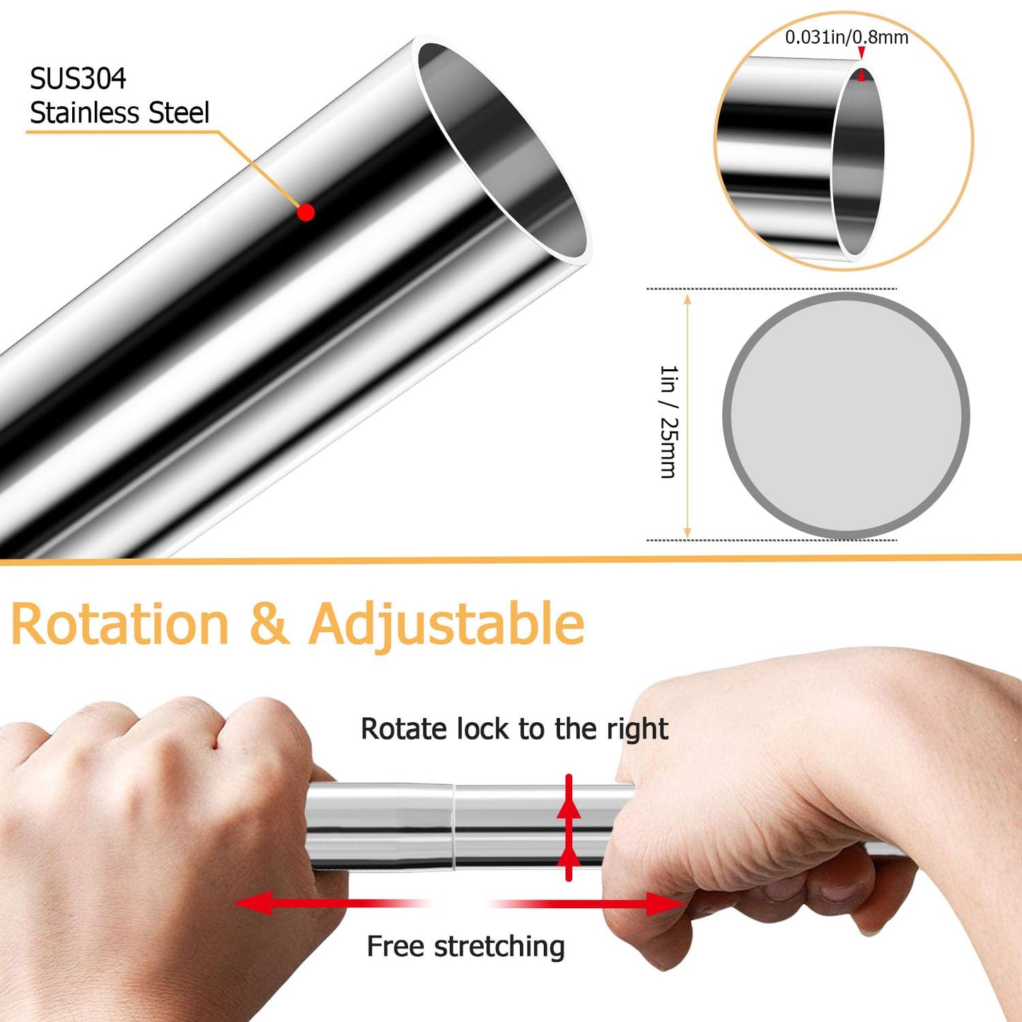 Sikaiqi Extendable 304 Stainless Steel Diamond Shape Bathroom Bathtub Corner Shower Curtain Rod (Diamond shape, both sides: 43-65 cm, center: 51cm-66 cm)