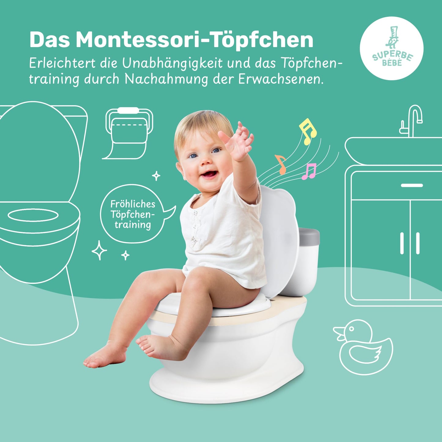 Baby potty - Children's toilet seat - Kids potty with music & flushing sound for potty training - Baby & toddler toilet - Easy to empty with removable pot - Potty training toilet