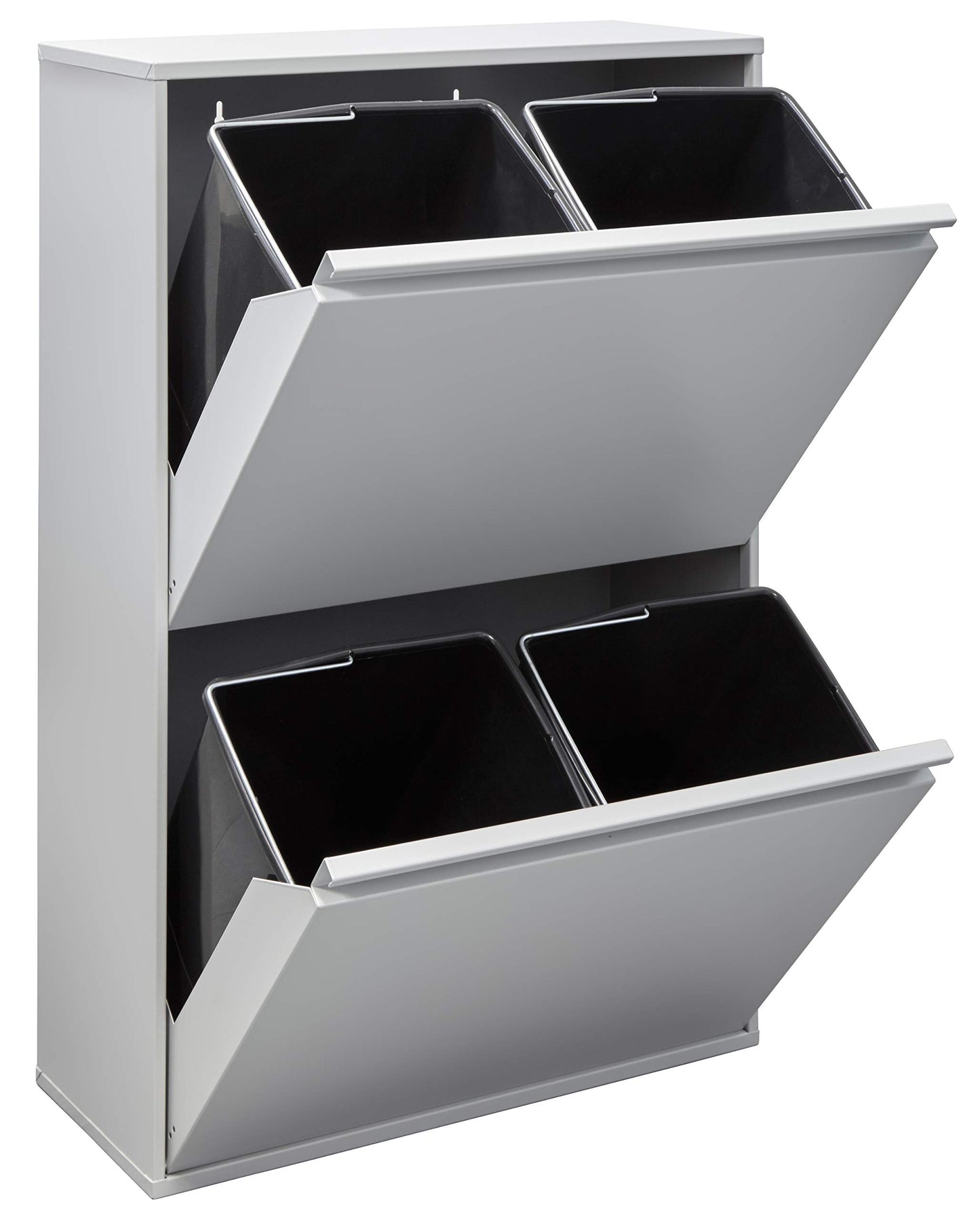 ARREGUI Basic CR602-B Steel Recycling Bin | 4 compartments for kitchen waste | 4x17L (68L) | Removable inner bins with handles | Recycling cabinet | Light grey