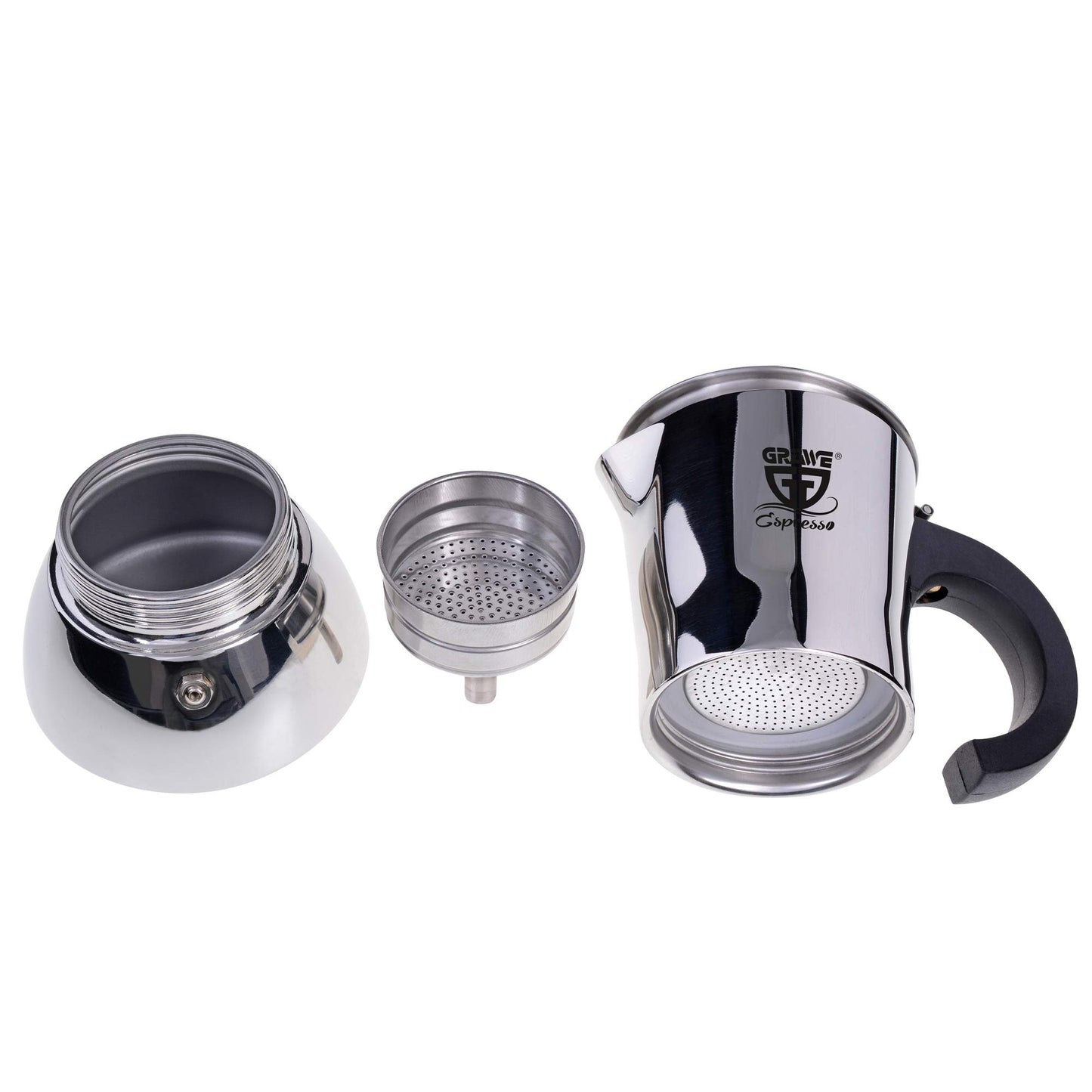 GRÄWE Induction Espresso Maker, Stainless Steel Espresso Pot for 4 Cups, Classic Espresso Maker without Aluminum - 200 ml