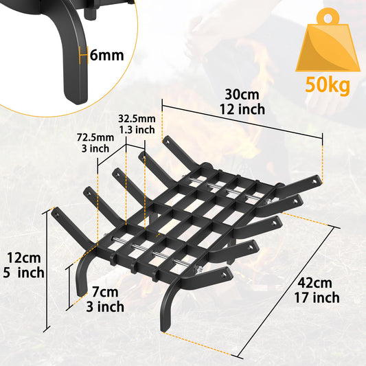 42cm fireplace grates for burning firewood in a cast iron wood rack, indoor wrought iron grill fireplace grate for indoor fireplaces, outdoor camping cooking, fire starting tools wood stove, Tye A