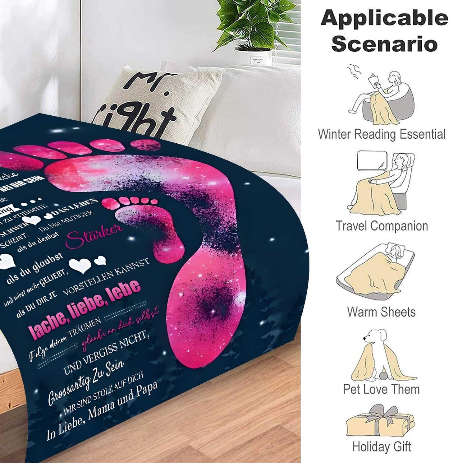 Cuddle blanket fluffy for our daughter from parents, Personalized gifts blanket German Mom and Dad for Daughter love letter blanket Positively Encourage Fleece blanket throw blanket sofa blanket (150x200cm)