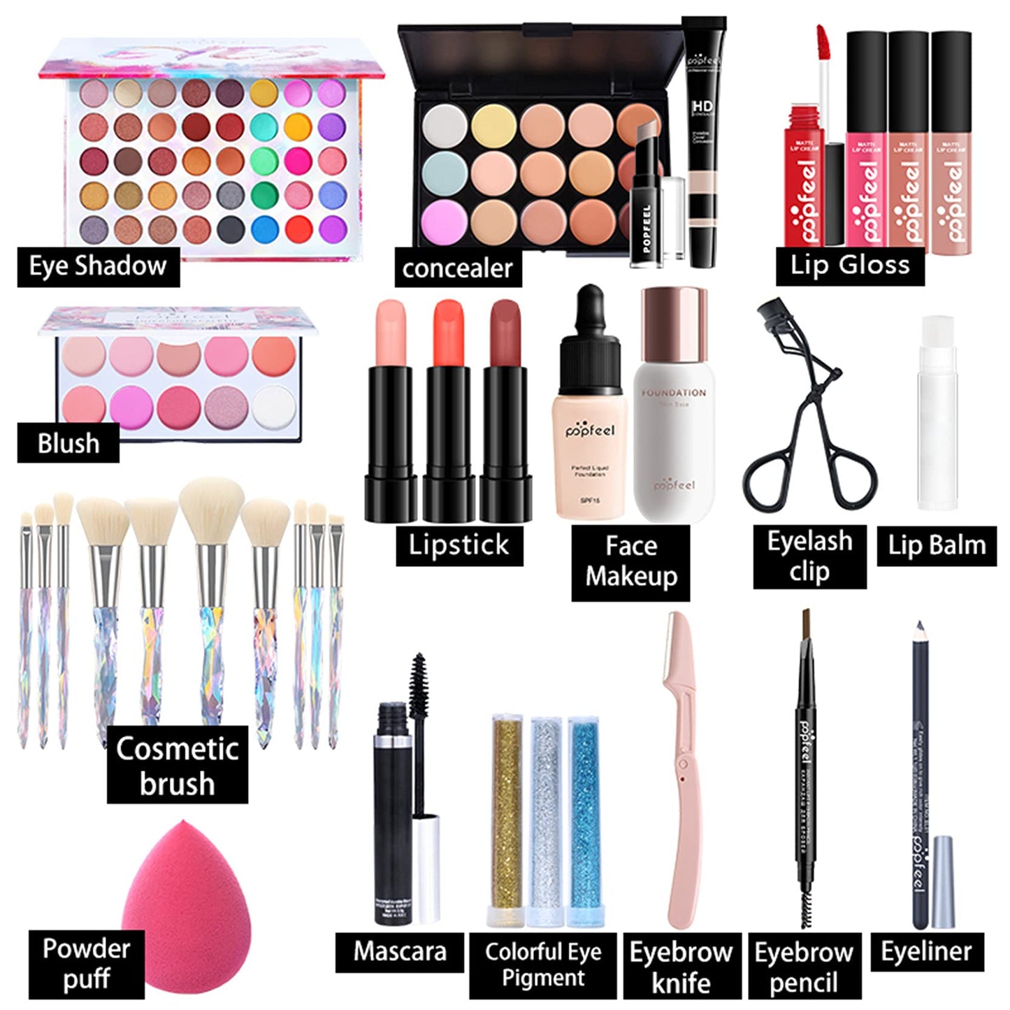 FantasyDay Multi-function Exquisite Makeup Gift Set Cosmetic Makeup Kit for Face, Eyes, and Lips - Makeup Palettes Makeup Case with Eyeshadow Palette, Lipstick, Blush, Mascara, Brushes