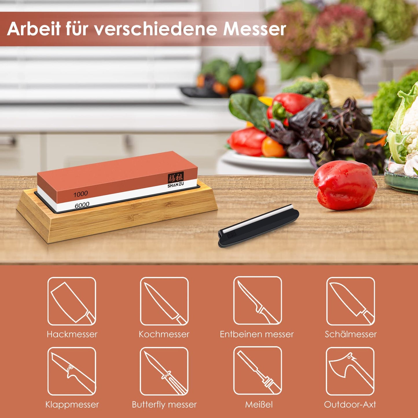 SHAN ZU Sharpening Stone Sharpening Stone Whetstone for Professional 2-in-1 Dual-Sided Knife Sharpener, Grit 1000/6000 with Non-Slip Silicone Holder for Kitchen Knives