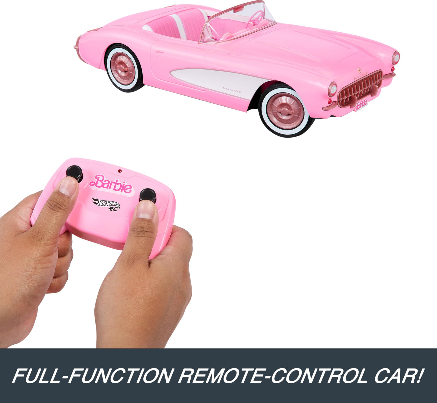 Hot Wheels Remote Control Car, R/C Barbie Corvette - remote controlled vehicle, 1956 Corvette Stingray, 2.4 GHz frequency, up to 8 km/h speed, fits 2 Barbie dolls, HPW40