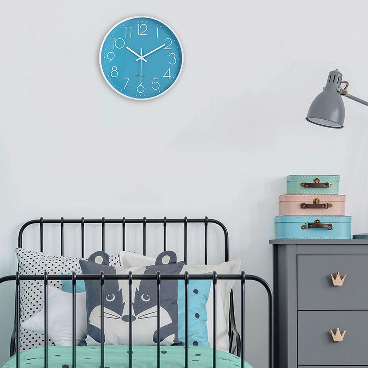 Lafocuse Blue Modern Wall Clock Silent 30cm, 3D Numbers No Ticking, Quartz Wall Clock Analog Easy to Read Decor for Living Room Nursery School Kitchen Office
