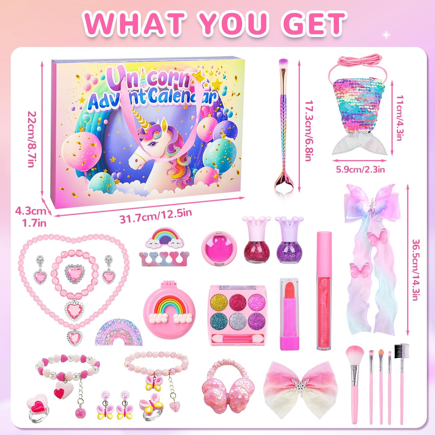 iZoeL Advent calendar cosmetics for teenage girls 2025 Christmas calendar 24 fashion jewelry makeup beauty calendar like unicorn jewelry earrings hair accessories ages 3-12 girls