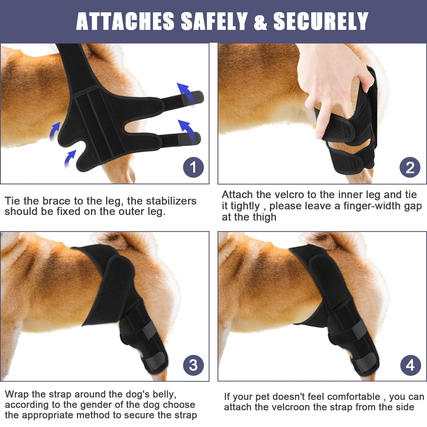 KINBOM Dog Knee Brace for Hind Leg, Dog Hind Leg Brace Dog ACL Brace Hind Leg Dog Knee Support for Dog ACL Brace Hind Leg (Black, Size L)
