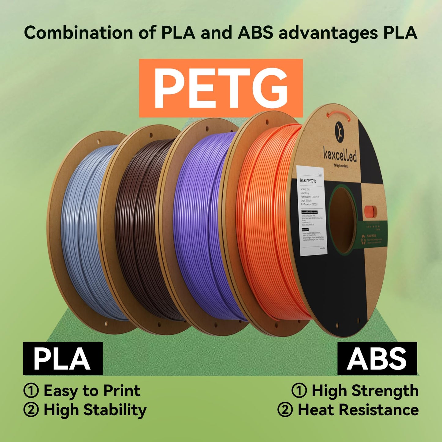 kexcelled PETG filament 1.75mm, 3D printing filament +/- 0.03mm, 1kg spool (2.2 lbs), chemical resistance, suitable for most FDM printers, transparent yellow