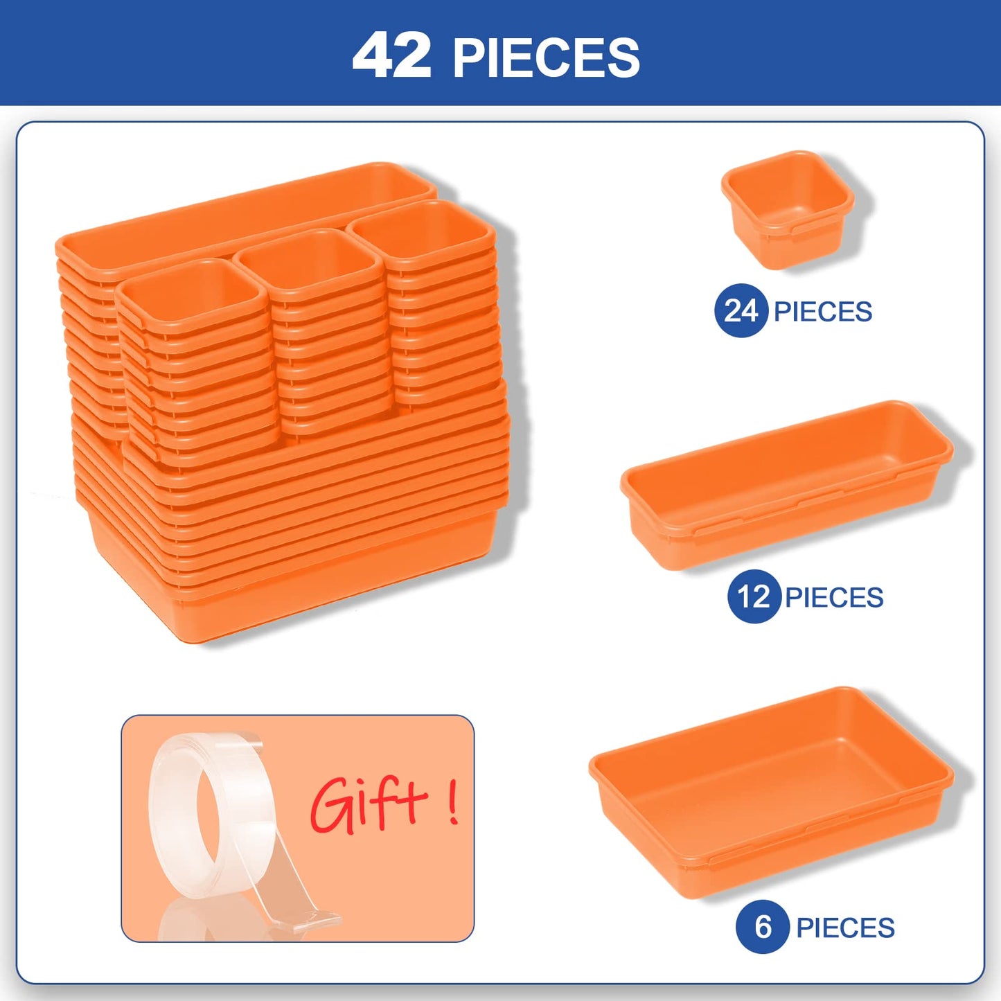 Haobin desk drawer organizer, interlocking, orange