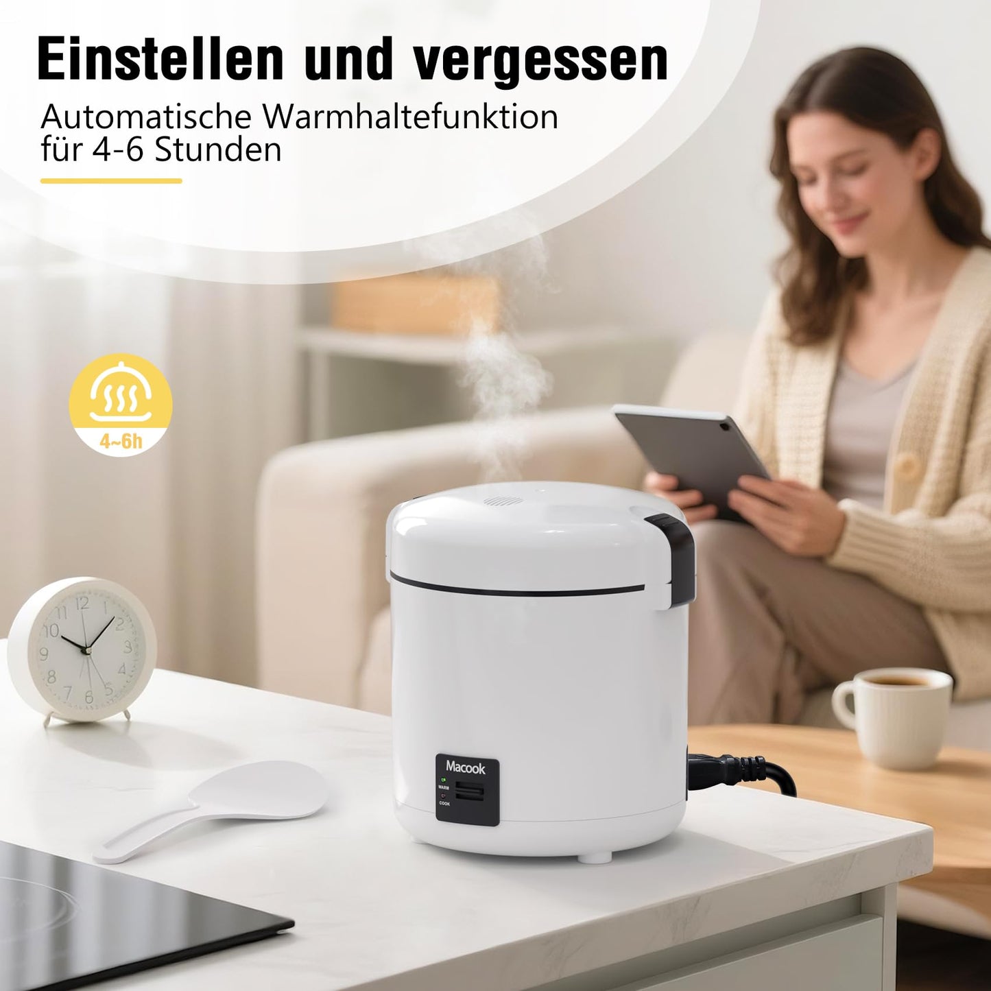 Small rice cooker & bento box for 1-2 people, (0.3 liter, 1.5 cups), mini rice cooker with removable pot with non-stick coating, one touch & keep warm function, 200 watts (black)