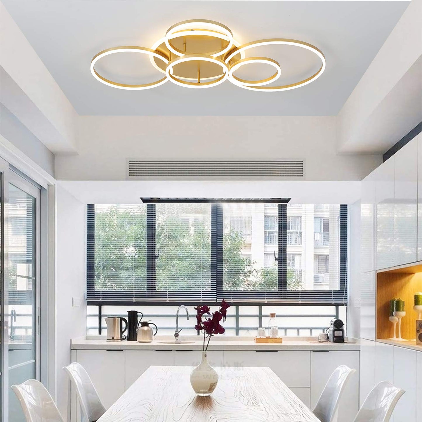 SENFAI LED ceiling light 115 cm ceiling lamp living room 3000K-6000K dimmable round 6 ring ceiling lamp with remote control, modern LED living room lamp with night light memory function kitchen lamp