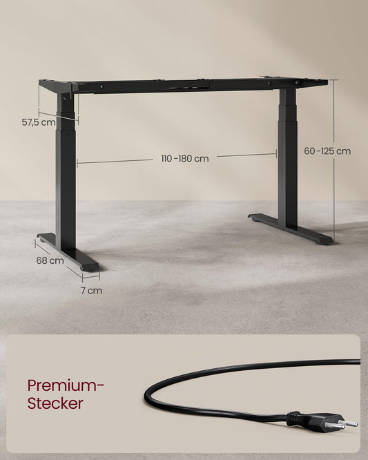 VASAGLE height adjustable electric desk, table base, dual motor, 3-stage telescopic legs, memory function with 4 heights, black LSD020B01