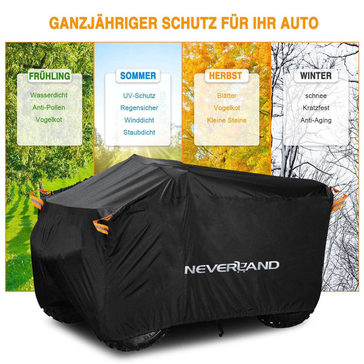NEVERLAND XXXL Quad ATV Cover - Vehicle Protection Cover 256*110*120cm Phosphorescent Dirt Repellent Winterproof Dustproof Rain UV Protection Black