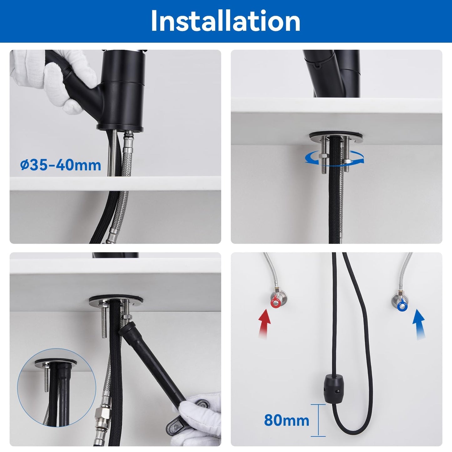 Auralum Kitchen Faucet Pull-Out Black, Sink Faucet with 360° Swivel, Kitchen Faucet with Pull-Out Sprayer Sink Faucet with Spray