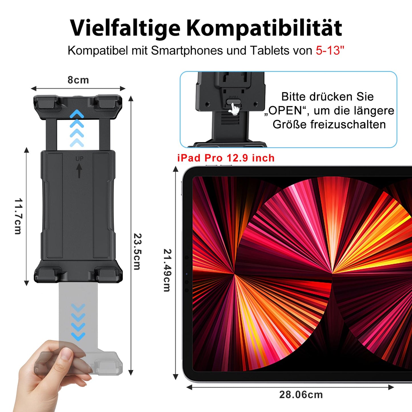 OHLPRO Tablet Wall Mount with 360° Rotation, Universal iPad Wall Mount with Expandable Clip, Tablet Holder for (4.7-13'') iPad Pro, Mini, Air, iPhone, Kindle, Galaxy Tab, Kitchen, Bathroom